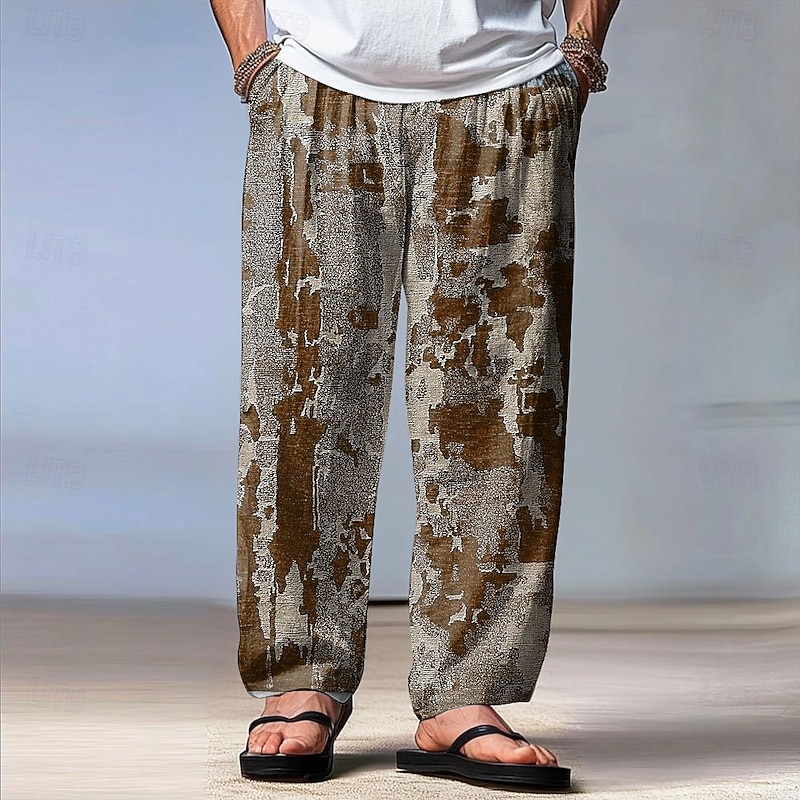 Men's Tie Dye Print Trousers Baggy Pants Casual Pants Mid Waist Vintage Retro Outdoor Vacation Holiday Drawstring Elastic Waist Wide Leg Summer Spring 3D Print Blue Brown Gray4