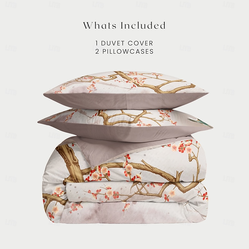 Spring Humming Bird Duvet Cover Set 100% Cotton Soft and Breathable Bedding Featuring Prints Lightweight and Durable Quilt Cover Comfortable for All Seasons Easy to Care2