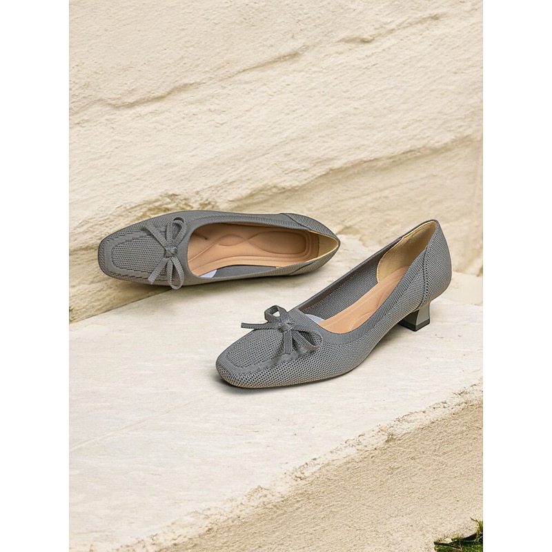 Women's Flyknit Low Heel Bowknot Pumps – Breathable Lightweight Comfort Shoes for Office, Work and Casual Wear4