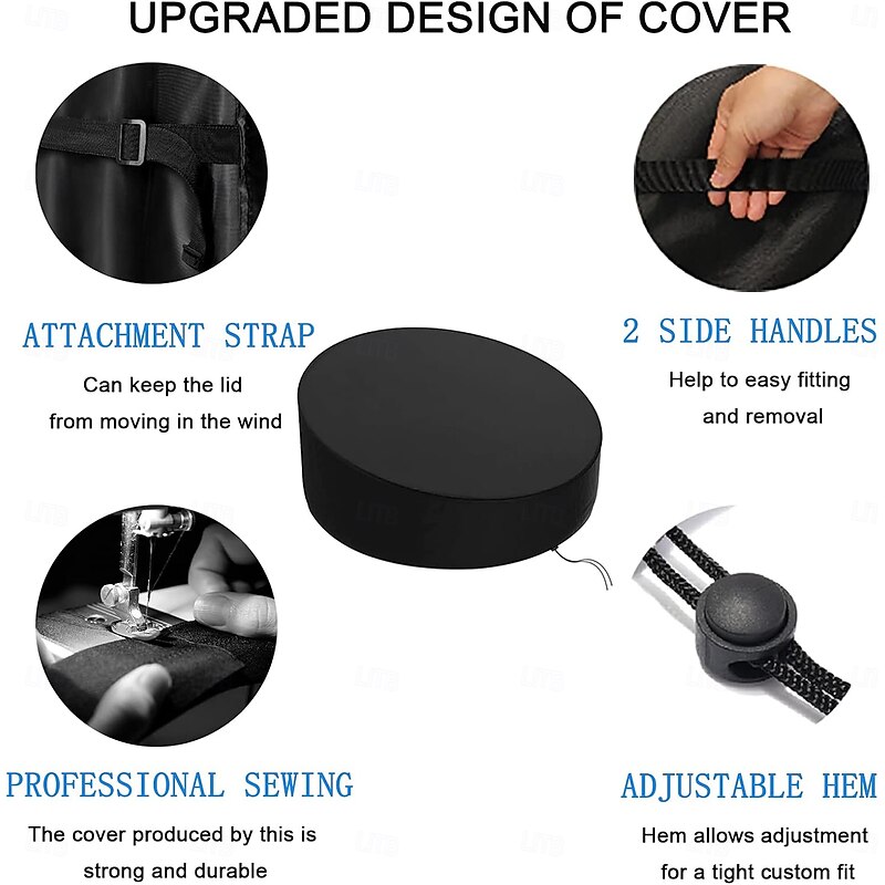 Round Garden Bed Cover, 420D Waterproof Garden Bed Cover with Shoulder Strap & Handle, Round Anti-Wind Protective Cover4