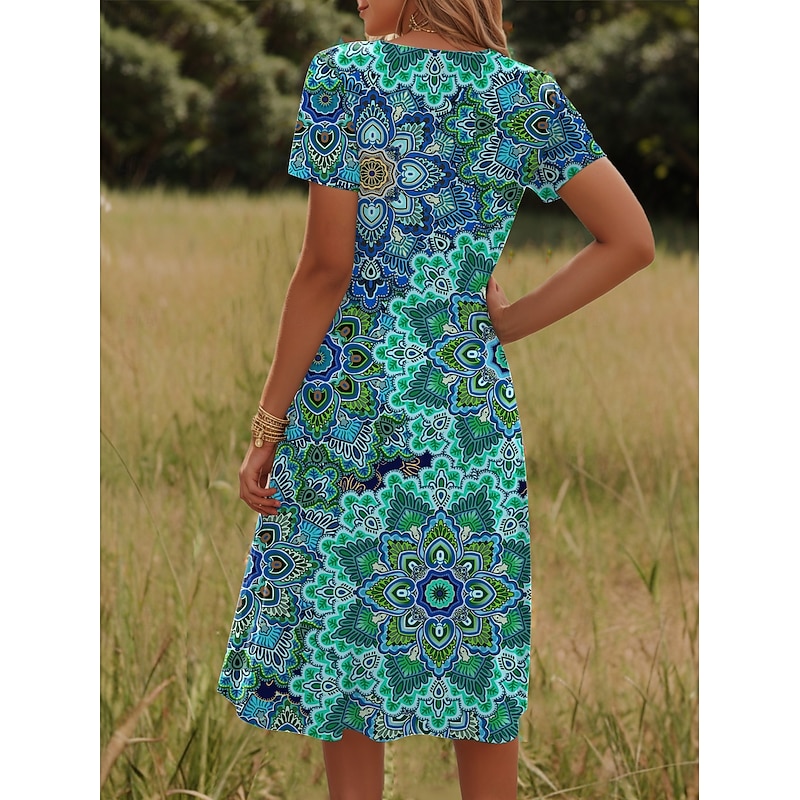 Women's Mini Dress Petite Dress T Shirt Dress Tee Dress A Line Dress Summer Dress Stylish Casual Vacation Daily Holiday Loose Fit Ditsy Floral Short Sleeve Crew Neck White Red Blue Green2