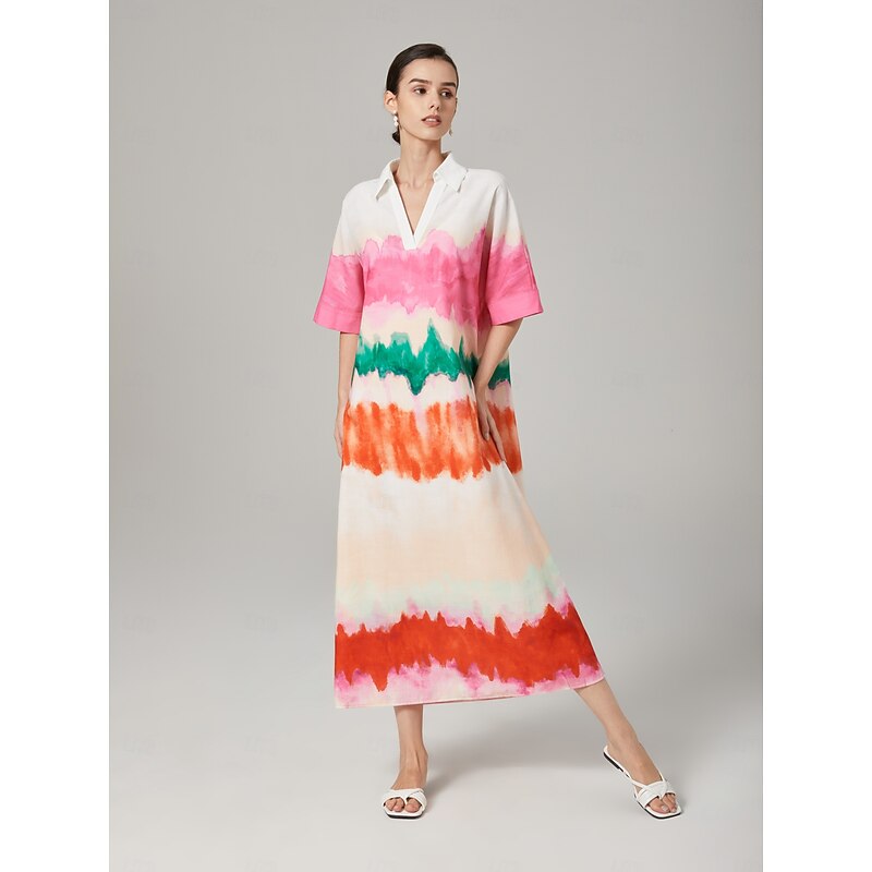 Color Gradient Printed Shirt Dress2