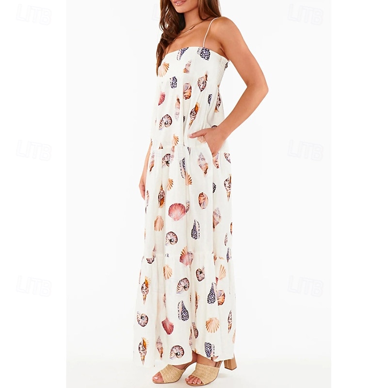 Women's Midi Dress Summer Dress Slip Dress Fashion Outdoor Holiday Going out Regular Fit Flower Sleeveless Spaghetti Strap White Summer3