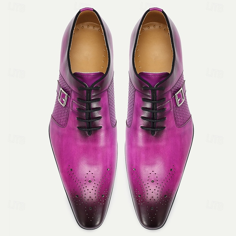 Men's Purple Genuine Leather Monk Strap Prom Shoes – Elegant Buckle Dress Shoes with Brogue Detailing for Formal Events & Parties4