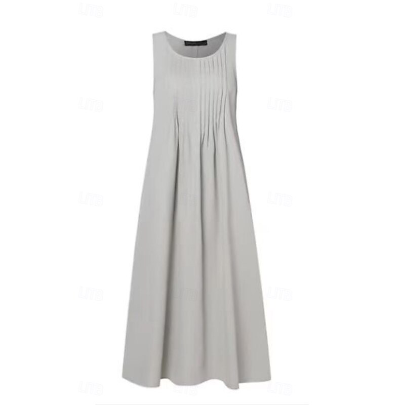 Women's Midi Dress Linen-Inspired Dresses Cotton Linen Dress Fashion Basic Modern Vacation Daily Holiday Regular Fit Plain Sleeveless Crew Neck Light Grey Dark Gray Summer4