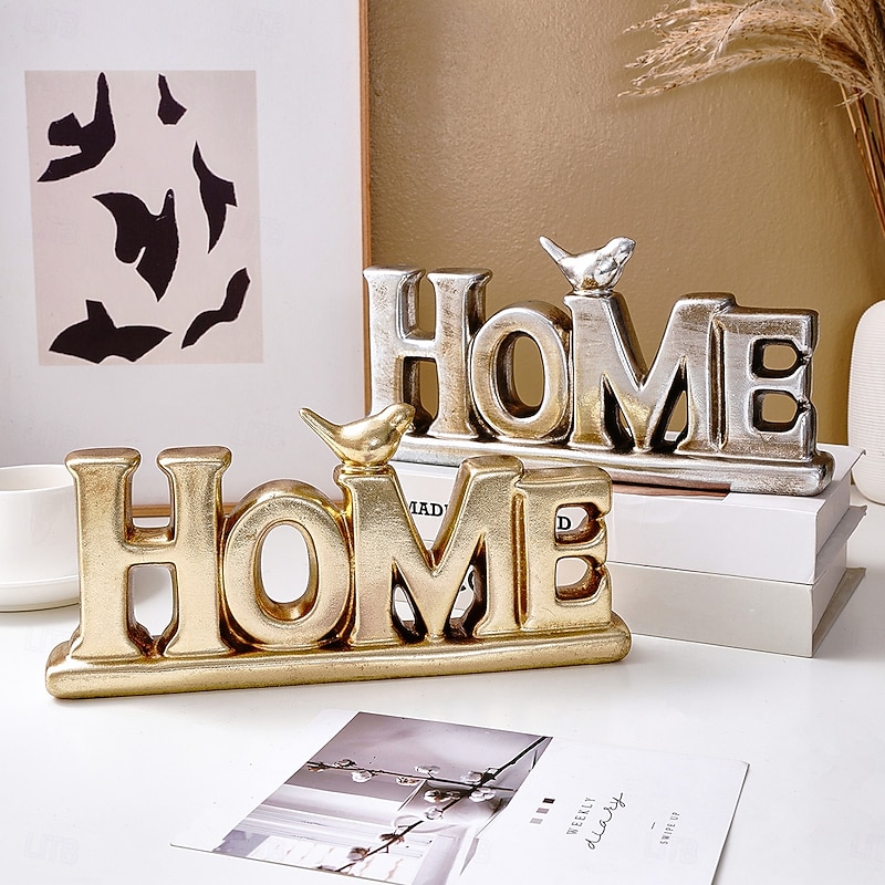 Vintage Gold & Silver Foil HOME Letter Decor – Antique Resin Tabletop Ornament with Gold and Silver Foil Finish, Elegant Home Decoration for Festive Celebrations, Holiday Events, and Interior Accents