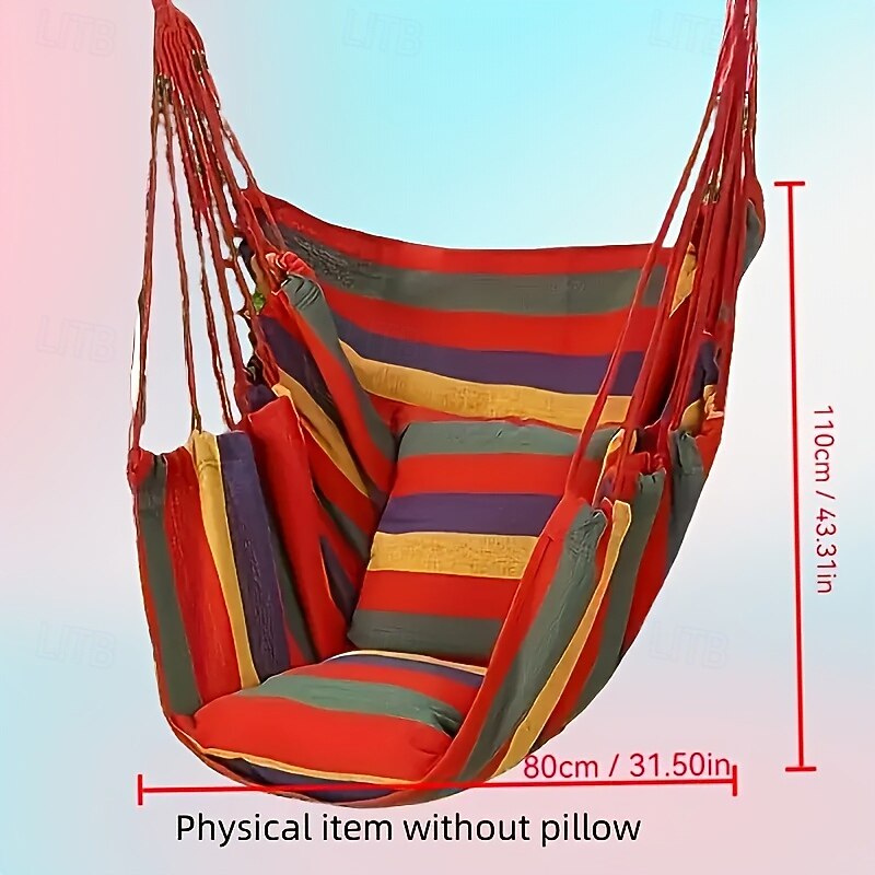 2 Ropes Hanging Chair Striped Fabric Leisure Fabric Striped Hanging Chair Without Cushion And Pillow, with 2 Ropes And Storage Bag2
