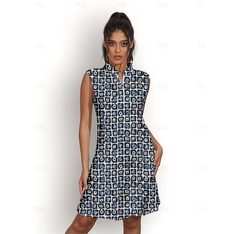 Women's Golf Dress Black Sleeveless Floral Ladies Golf Attire Clothes Outfits Wear Apparel - Main Image