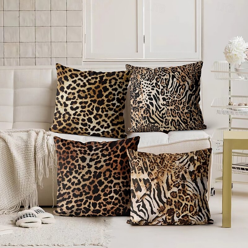 Leopard Print Decorative Toss Pillows Cover 4PC Soft Square Couch Cushion Case Pillowcase for Bedroom Livingroom Sofa Chair2