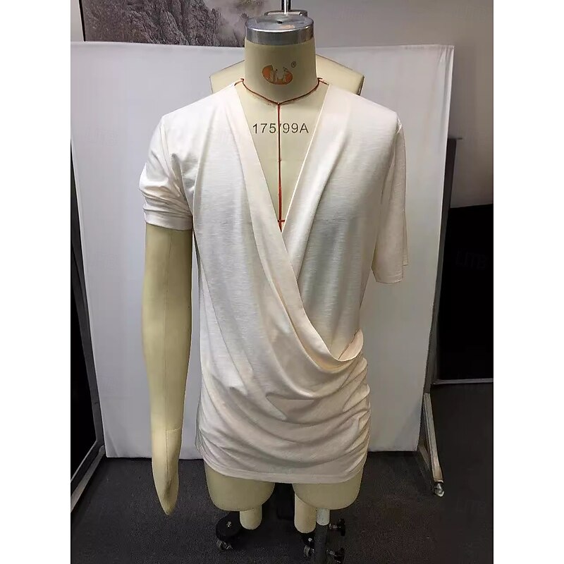 Men's T Shirt Tee Top Short Sleeves V Neck Summer Solid Color Fashion Designer Basic Vintage Style Vacation Street Casual Daily Beige Top Tee for Men2