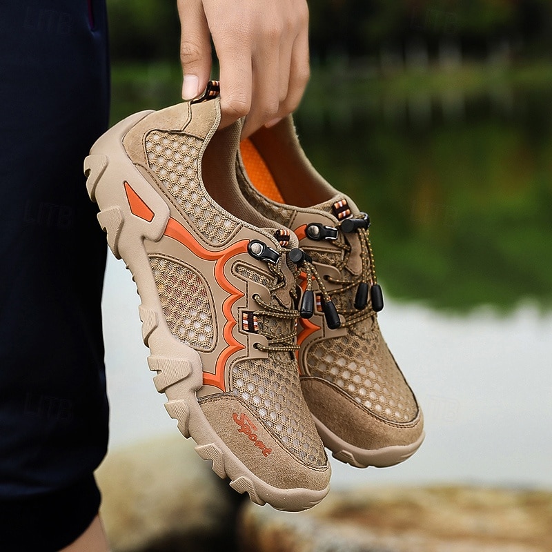 Men's Outdoor Adventure Shoes, Rugged Orange Mesh with Lace-Up Design, Durable Trail Footwear3