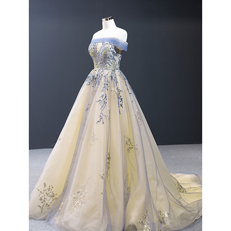 Wedding Dresses Ball Gown Off Shoulder Sleeveless Sweep / Brush Train Satin Bridal Gowns With Pleats Appliques3