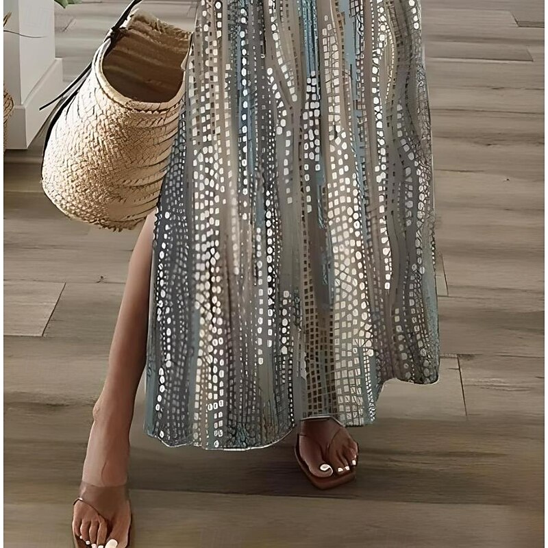 Women's Maxi Dress Sundress A Line Dress Vacation Casual Going out Beach Regular Fit Floral Graphic Short Sleeve V Neck Blue Green Spring Fall4