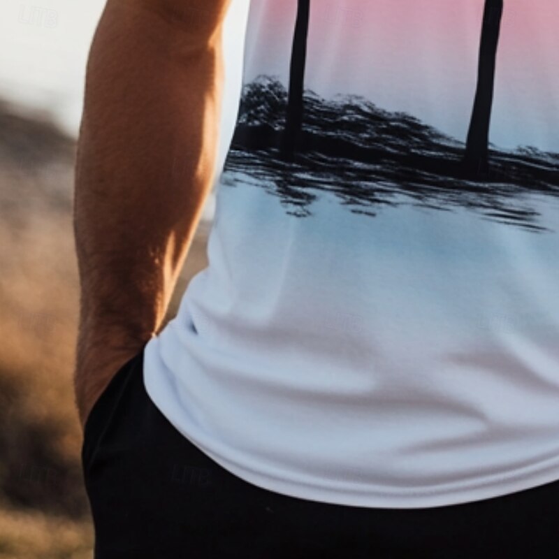 Men's Tank Top Vest Top Undershirt Sleeveless Shirt Sleeveless Crew Neck Summer Coconut Tree Sports Fashion Comfortable Print Casual Beach Gym White Top Tee for Men3