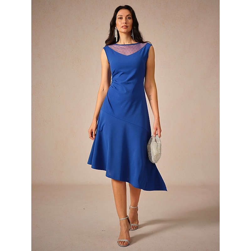 Women's Midi Dress Knit Dress Elegant Stylish Party Date Regular Fit Solid Color Sleeveless Crew Neck Royal Blue Summer