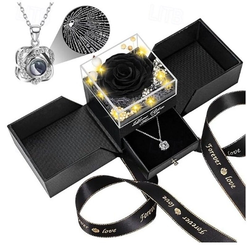 Preserved Red Real Rose with Heart I Love You Necklace -Eternal Flowers Rose Birthday Gifts for Women Her Mom Wife Girlfriend Grandma on Valentines Mothers Day Christmas Anniversary Romantic3