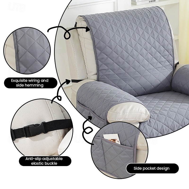 100% Waterproof Recliner Chair Covers, Recliner Cover Non-Slip Dog Chair Cover Furniture Protector Washable Slipcover with Pocket, Elastic Straps for Pets, Dogs3