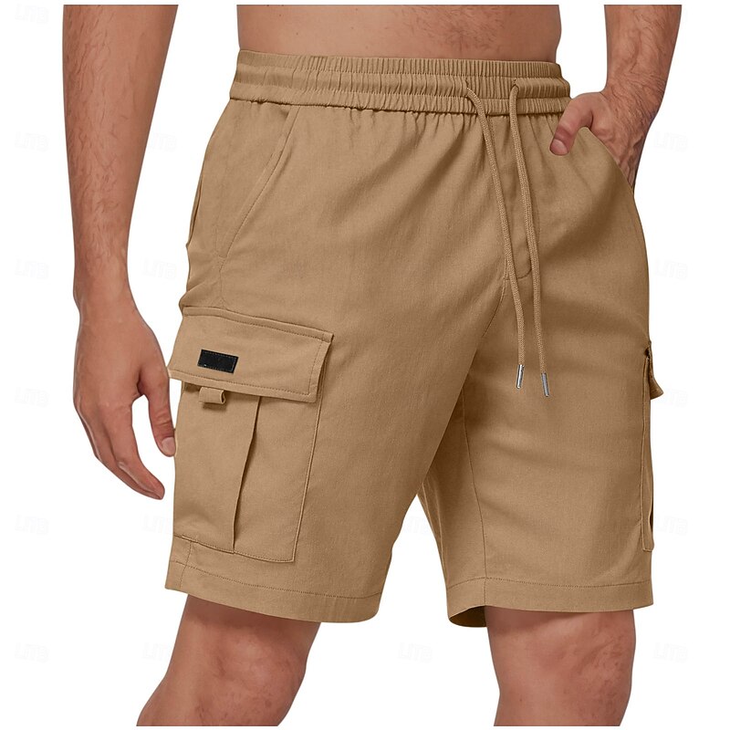 Men's Cargo Shorts Shorts Summer Shorts Casual Shorts Elastic Waist Multi Pocket Straight Leg Plain Moisture Wicking Wearable Knee Length Outdoor Casual Daily Fashion Streetwear Dark Khaki Black4