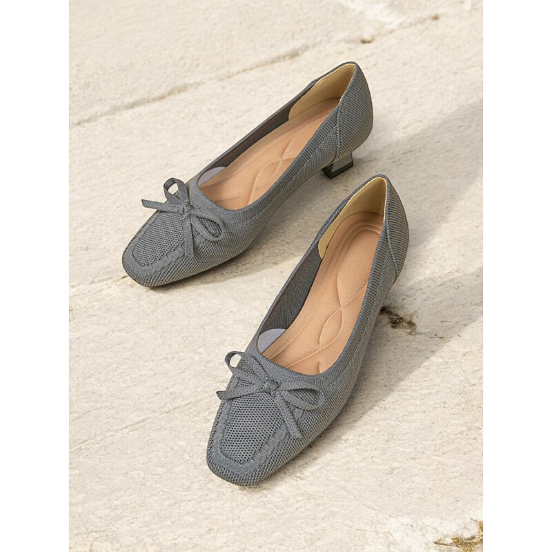 Women's Flyknit Low Heel Bowknot Pumps – Breathable Lightweight Comfort Shoes for Office, Work and Casual Wear3