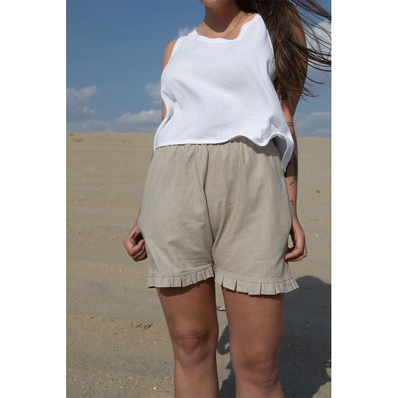 Women's Cotton Linen Shorts Shorts Slacks Casual Daily Casual Short Natural Plain Elastic Waist Comfy Comfortable Daily Wear Going out Wine Grey Black Pink Summer Regular Fit