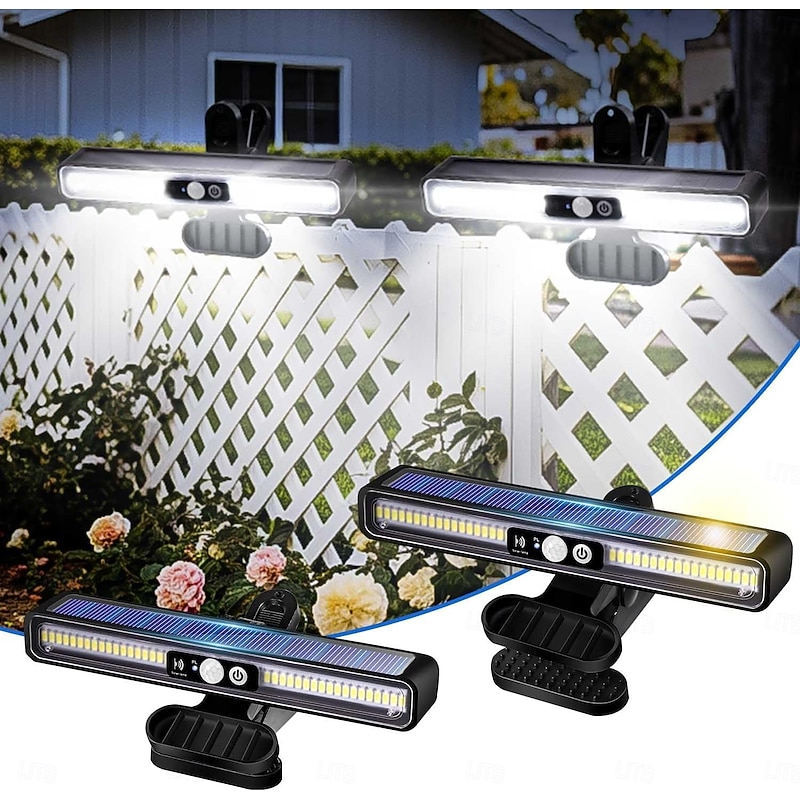 LED Street Lights Clip On Solar Motion Lights Outdoor Waterproof Solar Fence Lights Outdoor with 3 Lighting Modes 36 LED Portable Security Light for Fence Gutter Backyard Garage Camping (2Pcs 1PC)