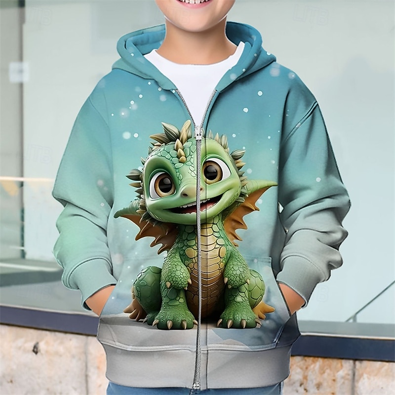 Girls' 3D Dinosaur Hoodie Coat Outerwear Long Sleeve Spring Fall Adorable Sport Kids 4-12 Years Zip Street Daily Regular Fit2
