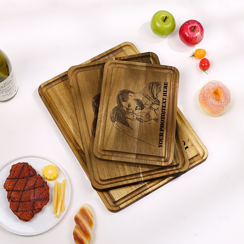 Personalized Acacia Wood Cutting Board Custom Best Gift for Mom - Photo and Text Engraving, Unique Design for Home Use or Gift, Perfect for Mother's Day, Father's Day