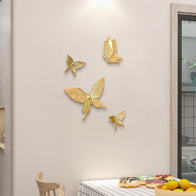 4PCS Gold Butterfly Wall Decor, Handmade ABS Resin Hanging Ornament, Elegant 3D Butterfly Wall Art for Living Room, Bedroom, Study, Shop, Celebration, Party Backdrop, Home Decoration4