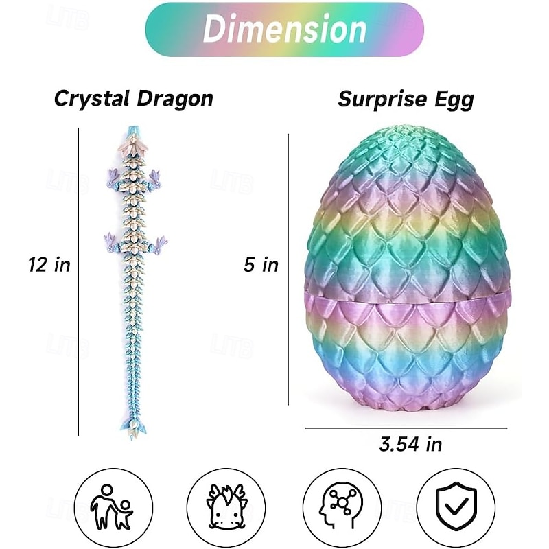 Easter 3D Printed Dragon Egg, Mystery Crystal Dragon Egg Fidget Toys Surprise, Easter Eggs Articulated Crystal Dragon Eggs with Dragon Inside2