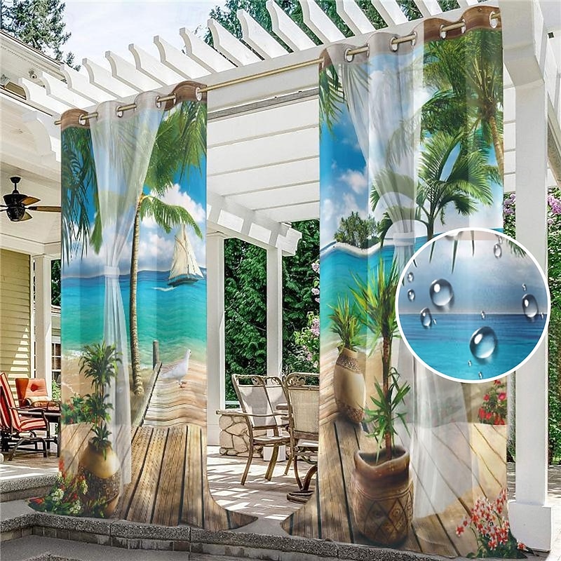Outdoor Curtain for Patio Waterproof, Home Decor Thermal Insulated Grommet Top Blackout Indoor Outdoor Vertical Blind/Drape for Gazebo, Front Porch, Pergola