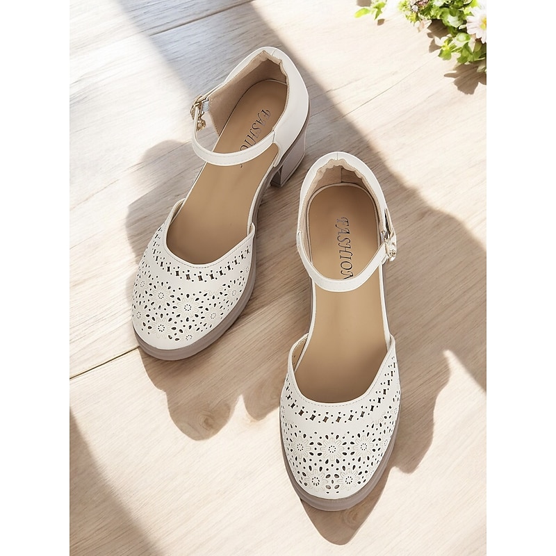 Women's Vintage Hollow-Out Mary Jane Shoes – Comfortable Low Block Heel Sandals with Adjustable Strap for Casual and Summer Wear3