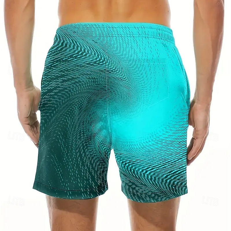 Men's Geometric Gradient Color Line Swim Trunks Swim Shorts Board Shorts Mid Waist Streetwear Hawaiian Beach Vacation Wear Side Pockets Mesh Lining Elastic Drawstring Waist Designer Clothing Apparel2