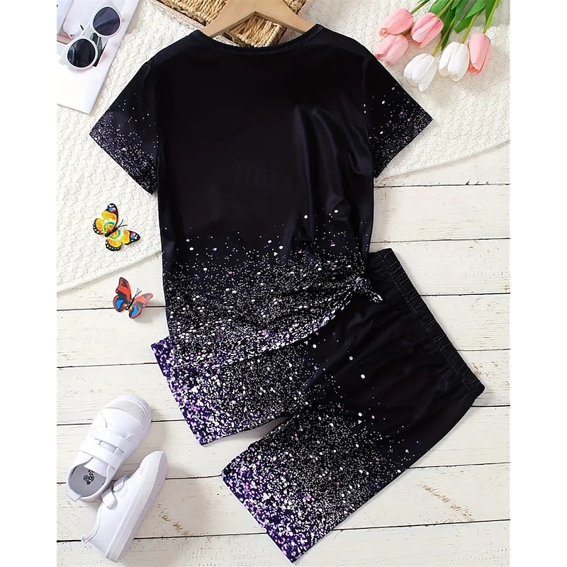 Girls' 3D Graphic Butterfly T-shirt & Shorts Set Short Sleeve Summer Spring Sports Fashion Daily Kids 4-12 Years Crew Neck Outdoor Vacation Sports Tailored Fit2
