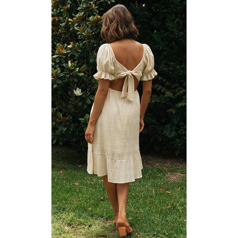 Retro Vintage Medieval Renaissance Midi Dress Flare Dress Regency Inspired Solid Color Fancy Dress Women's Fantasy Masquerade Wedding Vacation Casual Daily Adults' Dress Spring & Summer4