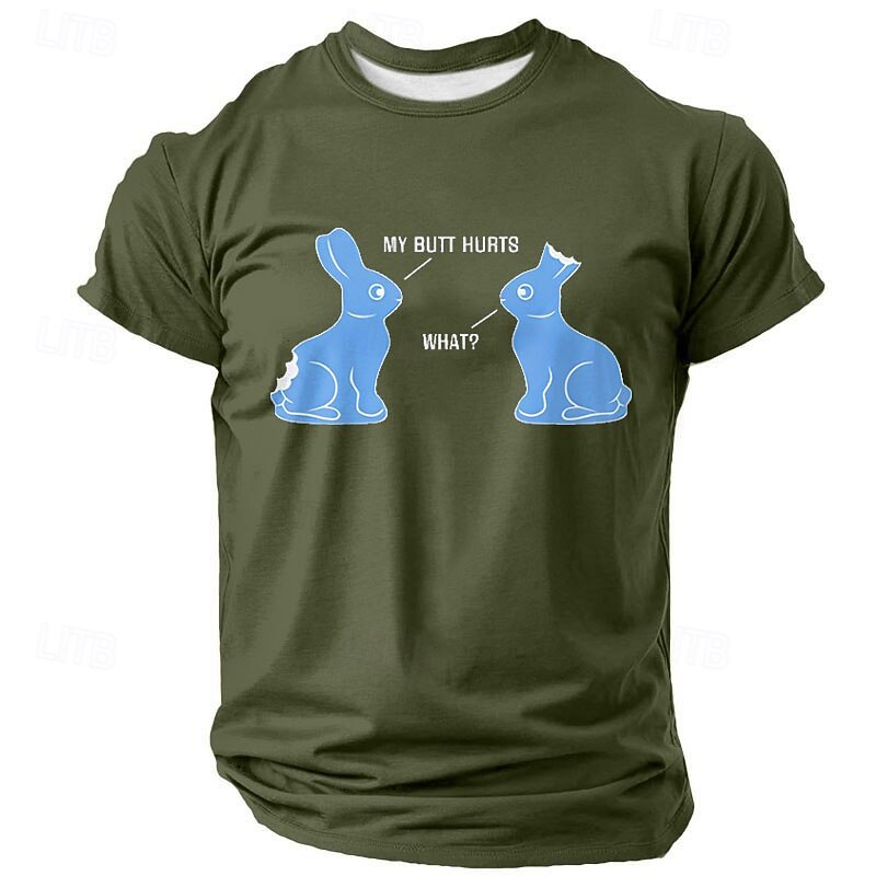 Easter Men's Rabbit Chocolate T Shirt Short Sleeve T shirt 3D Print Crew Neck Shirt Designer Casual Party Holiday Black Blue Green Summer Spring Clothing Apparel S M L XL XXL XXXL3