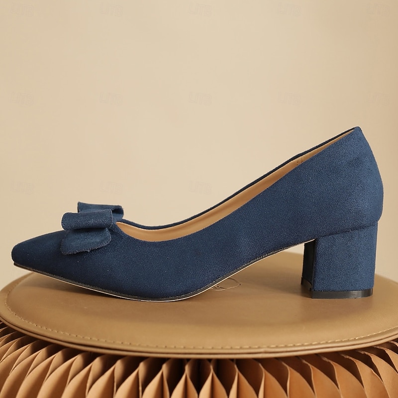 Women's Suede Bow Detail Block Heel Pumps – Elegant and Comfortable for Office, Parties, and Special Occasions4