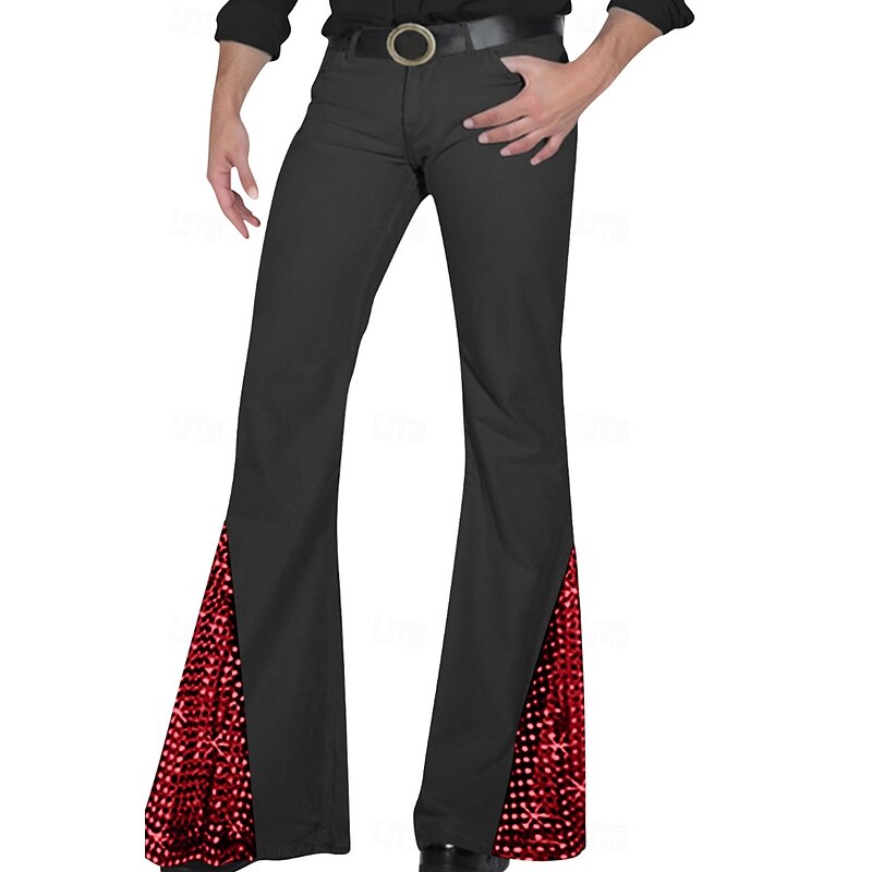 Men's Dress Pants Flare Bell Bottom Trousers Summer Pants Sequins Patchwork Pocket Color Block Comfort Full Length Party Disco Lights Clubwear Vintage Casual White Pink4