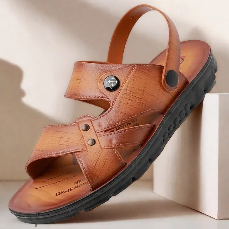 Men's Retro Striped Dual-Purpose Sandals with Adjustable Straps, Versatile and Stylish for Outdoor or Casual Wear