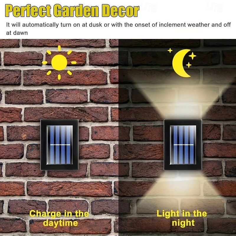 4PCS LED Solar Outdoor Wall Lights Waterproof Up and Down Lighting 2LED Outdoor Waterproof Fence Light Suitable for Yard Garage Porch Garden Decoration4