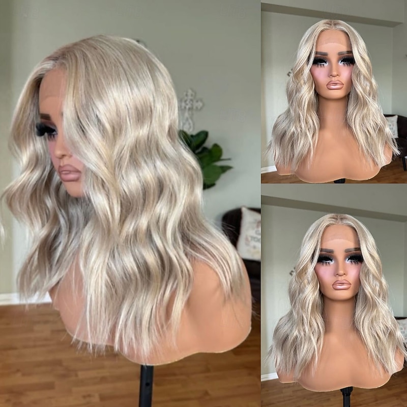 Remy Human Hair 5x5 Closure 13x4 Lace Front Wig Short Bob Brazilian Hair Wavy Multi-color Wig 130% 150% Density with Baby Hair Highlighted / Balayage Hair Natural Hairline 100% Virgin Glueless For