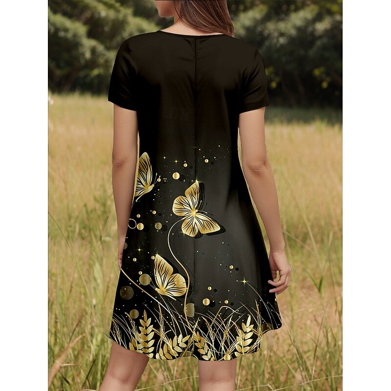 Women's Mini Dress T Shirt Dress Tee Dress A Line Dress Summer Dress Vacation Casual Daily Weekend Regular Fit Graphic Butterfly Short Sleeve Crew Neck Black Summer Spring2