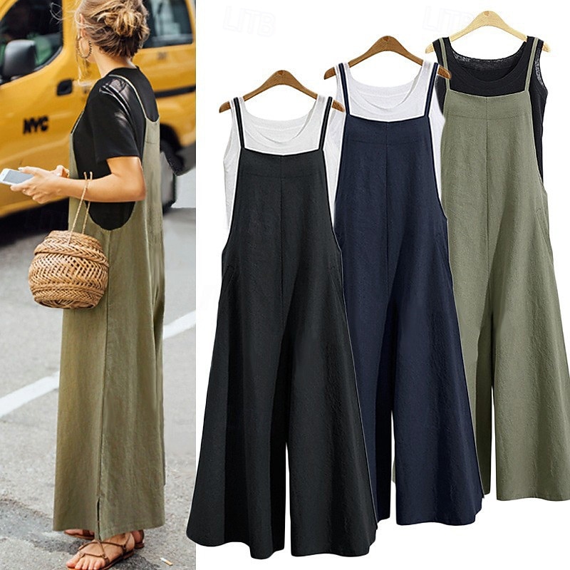 Women's Normal Jumpsuit Streetwear Solid Color Sleeveless Square Neck Backless Street Daily Regular Fit Black White Army Green Summer - Main Image