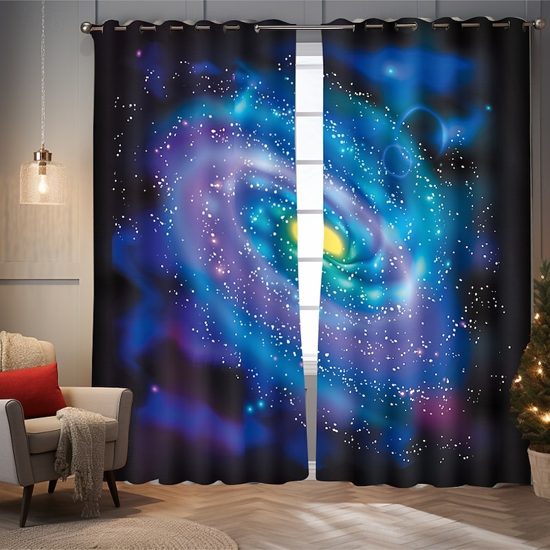 Nordic Forest Starry Sky Insulation Outdoor Balcony Rest Living Room Home Decoration 2-piece Set 3D Digital Printing Perforated Blackout Curtains