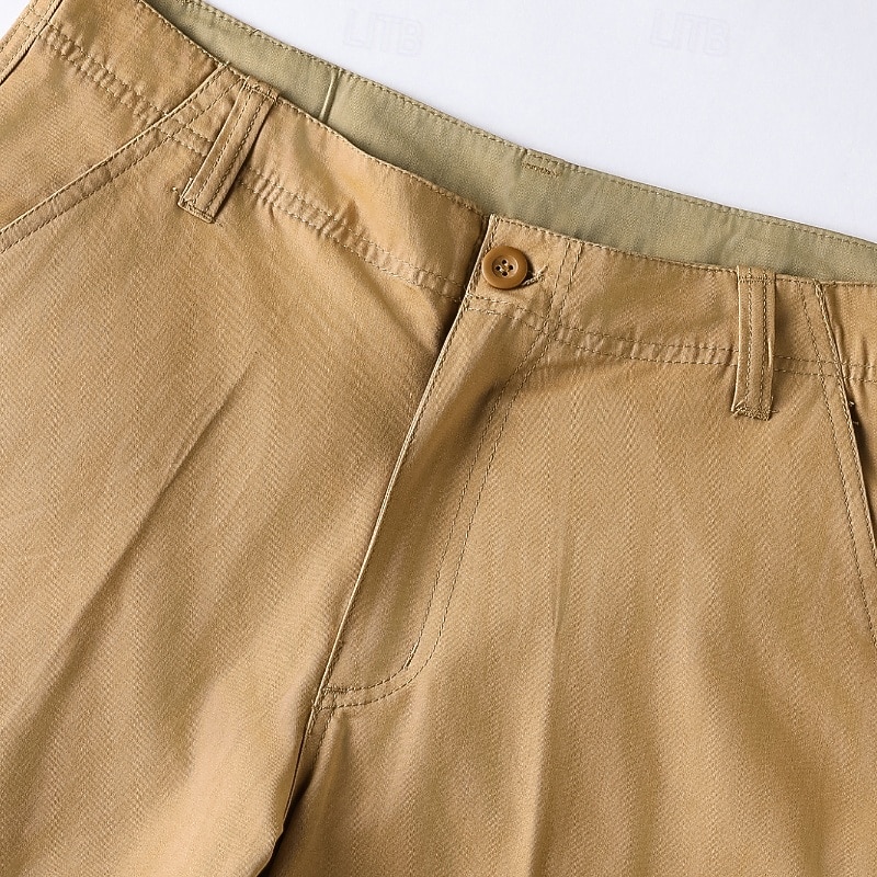 Men's Capri Cargo Shorts Cargo Shorts Capri Pants Shorts Summer Shorts Zipper Multiple Pockets Flap Pocket Plain Comfort Breathable Knee Length Outdoor Vacation Sporty Casual Red Khaki4