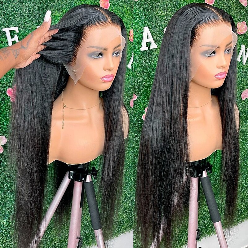 Remy Human Hair 13x4 Lace Front Wig Free Part Peruvian Hair Silky Straight Black Wig 150% Density with Baby Hair Glueless Pre-Plucked For wigs for black women Long Human Hair Lace Wig4
