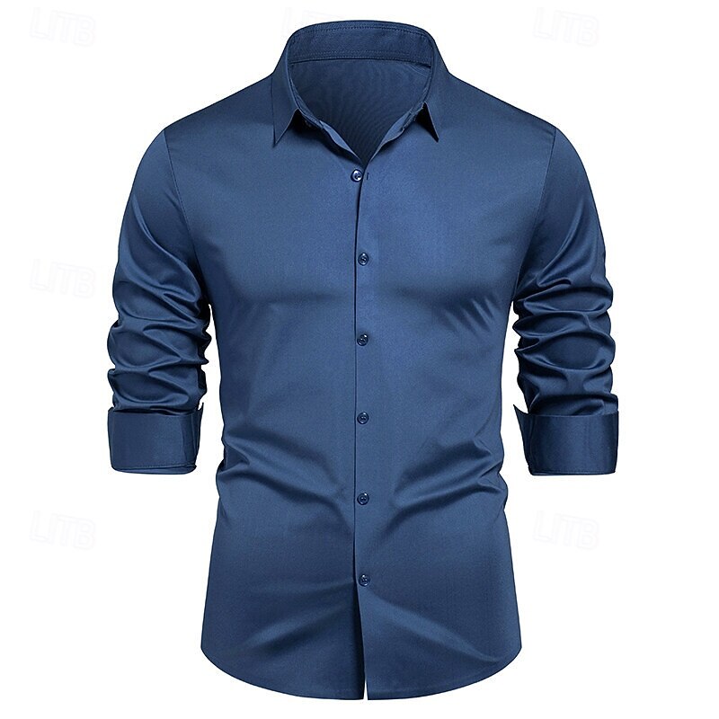 Men's Shirt Dress Shirt Button Up Shirt Solid / Plain Color Wedding Daily Light Blue Black White Royal Blue Short Sleeve Lapel Spring &  Fall Clothing Apparel Patchwork4