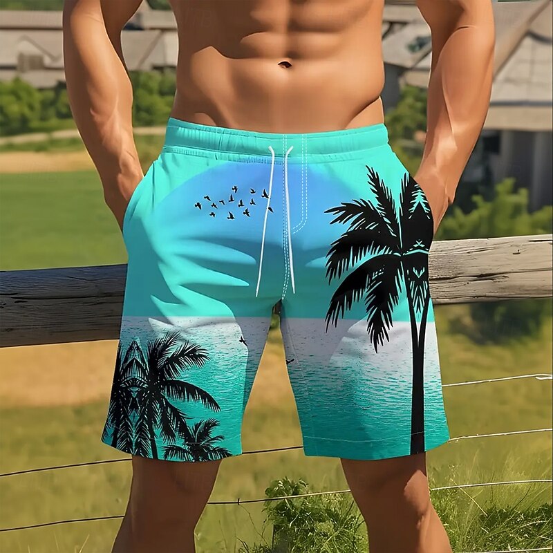 Men's Coconut Tree Tropical Plants Swim Shorts Board Shorts Swimming Trunks Mid Waist Tropical Streetwear Hawaiian Vacation Drawstring Mesh Lining Elastic Waist Designer Clothing Apparel