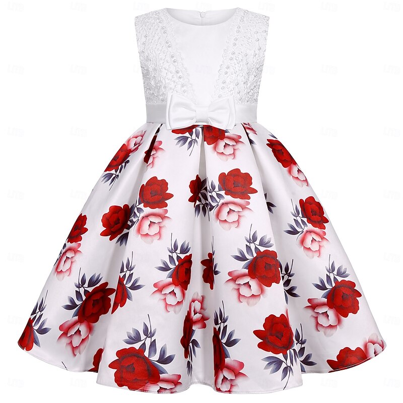 Kids Girls' Party Dress Graphic Short Sleeve Special Occasion Princess Polyester Party Dress Summer Spring kids Ivory Wine3