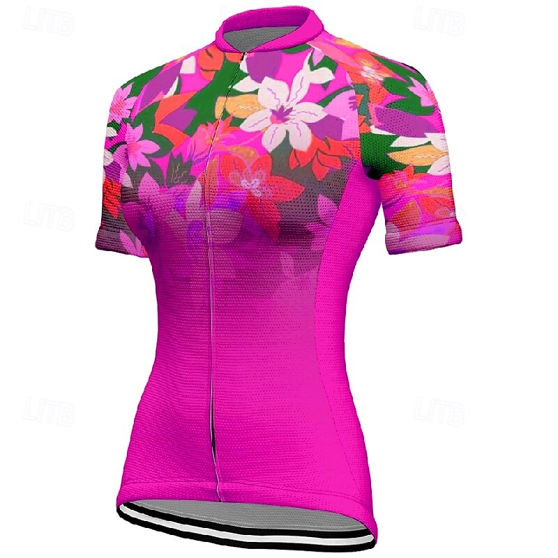 Women's Cycling Jersey Gradient Flower Short Sleeve Bike Tee Tshirt Jersey with 3 Rear Pockets Mountain Bike MTB Quick Dry Anatomic Design Wicking Breathable Sports Pink Purple Fuchsia Clothing