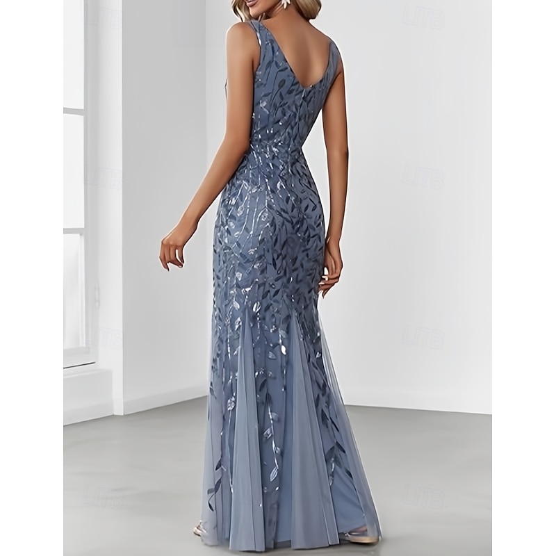 Mermaid / Trumpet Mother of the Bride Dress Wedding Guest Elegant V Neck Floor Length Lace Sleeveless with Lace2